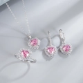 Elegant 925 sterling silver jewelry set featuring pink heart-shaped crystal accents - 925 Silver / Pink Zirconia Jewelry Set (Ring Size 7)