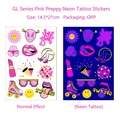 Tatouages néon rose style preppy avec motifs de soleil et d'aliens néon - Style GL-006