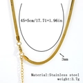 Golden 3mm stainless steel snake chain necklace with 18K gold plating for women - 3.0mm Herringbone Chain - Gold
