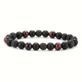 Makro-Detail des Perlenarmbands aus natürlichem Tigerauge, Lavastein und Onyx - Lavastein + Mattschwarz + Rotes Tigerauge