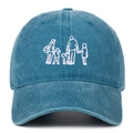 Détail de la broderie silhouette sur une casquette de baseball en coton bleu délavé - Bleu lac