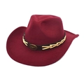 Classic burgundy western cowboy hat with embossed bull head buckle on leather band - Burgundy
