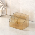 Amber transparent acrylic desktop organizer with multiple compartments and ribbed texture - Amber Gold (4 Compartments)