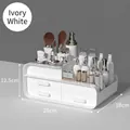 Ivory white drawer-style cosmetic organizer with three compartments, size 28x18x12.5cm - Upgraded Material Deluxe 3-Drawer Medium Ivory White