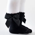 Schwarze Baumwollsocken für Kleinkinder mit großen Schleifen und gewelltem Spitzenrand - Schwarz / S (Sohlenlänge 9-11CM)