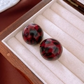Detailed view of red leopard print dome earrings in a beige velvet jewelry box - 18# Deep Red Tortoise Hemisphere