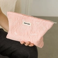 Pink jacquard rose pattern cosmetic bag with zipper closure and professional fabric finish - Bubble Rose Pink
