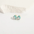 Close-up of teardrop enamel bow earrings with zircon stones and gold-plated finish - Water Drop (ES2644)