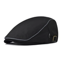 Detail of black cotton flat cap featuring grey piping edges and adjustable bronze buckle - Adjustable / Black