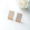 Elegant rose gold rectangular stud earrings with pave-set shimmering zircon stones - Rectangular Pavé Studs / Gold