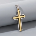 Ciondolo a croce minimalista traforato bicolore oro e argento in acciaio da uomo - Pendaglio in Oro Bicolore (KP130555-HR) / Oro/Argento