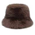 Detailed close-up of dark brown plush faux fur texture on a warm winter bucket hat - M (56-58cm) / Dark Coffee