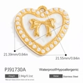 18K vergoldeter Edelstahl Herzanhänger mit weißer Emaille und goldener Schleife Akzent - Weiß Schleife Perle Herz Stil (PJ91730A)