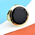 Elegante specchio da trucco dorato con cristallo nero sfaccettato su sfondo bicolore - Oro Cristallo Nero