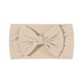 Soft beige nylon baby headband featuring a delicate fabric bow for infants and toddlers - Neutral White