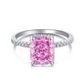 Anillo de plata S925 con diamante rosa de corte cuadrado y gemas pequeñas laterales - US 7 / Rosa-Engaste de Plata