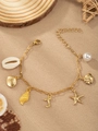 Golden ocean charm bracelet featuring shell, starfish, pearl and J letter pendant - Letter J(J)