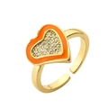 Adjustable gold plated heart ring with orange enamel and micro-paved cubic zirconia - Adjustable Open / Orange