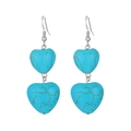 Bohemian style double heart drop earrings with turquoise texture and silver hooks - Antique Silver Double Heart (K-1315)