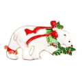 Christmas polar bear brooch with white enamel, red bow tie and festive holly leaf detail - Christmas Polar Bear