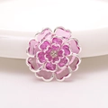 Elegant pink acrylic camellia flower accessory with silver trim and crystal rhinestone center - 37mm / Purple