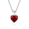 Silver necklace featuring a brilliant red heart-shaped zircon pendant on white background - Necklace / Red Zirconia