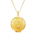 Makroaufnahme des goldenen Edelstahlanhängers mit aufwendigem floralem Reliefmuster - Nr. 1 Lotus Rund Stil (MS-528A) / Gold