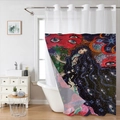 Detail view of artistic surrealist woman and celestial pattern on waterproof bath curtain - Mystical Surrealist Art (26SYL-1) / Single Shower Curtain (181x188cm)