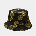 Bob en coton noir avec imprimé tropical intégral de bananes et feuilles de palmier - Grande Ananas Jaune