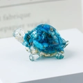 Blue resin crystal turtle figurine with gold foil accents and transparent body detail - 51 Lake Blue Shell + Gold Foil