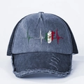 Cappello trucker in denim consumato con grafica battito cardiaco bandiera Messico - Blu navy