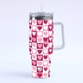 Detailed view of 40oz heart pattern tumbler with handle, transparent lid and straw - R169 / 40oz