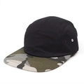Detail of 5-panel camper hat with black canvas crown and jungle camouflage flat brim - Adjustable / Camo Black