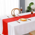 Elegant red satin table runner on white tablecloth for luxury hotel and wedding decor - 30x275cm / Red