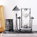 Retro black and silver street lamp pen holder with hourglass and sand ornament - Street Light Pen Holder Hourglass - Silver