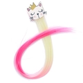 Rainbow hair extension for girls with white cat charm and golden crown accent - 6# Crown Cat - White Pink Gradient