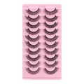 Set of 10 pairs dense curly black false eyelashes on a pink plastic tray for makeup - DH06-05 (Russian Volume)