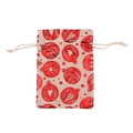 Sacchetto natalizio in lino con decorazioni rosse glitterate su sfondo bianco - Ornamenti a Cuore Rossi