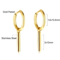 Golden stainless steel chain drop earrings with 13.5mm hoop and 12mm cylindrical pendant - Cylinder Pendant (EA561201G)