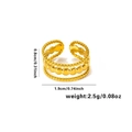 18k gold plated stainless steel triple-layer beaded open ring with minimalist geometric design - Adjustable Open / Triple Layer Bead Texture Open Ring (TYGR0232) / Gold