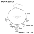 Silver stainless steel bead chain bracelet with sea animal charms and zircon sea horse - Steel Anklet (TXS494-20+5cm)