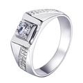 Classic silver ring for men featuring a round center stone and double row pave setting - White Zircon [white Copper Plated With White Gold] Ljz-165 / Adjustable Open