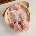 Pink lace baby headband and socks set featuring sparkling crown and starfish details - 4649 Pink Star Headband + Socks