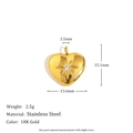 Detail view of 18K gold plated heart pendant with zircon star engraving and measurements - Single Zirconia Heart Pendant-Gold