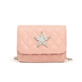 Pink quilted crossbody bag for kids with sparkling rhinestone star and chain strap - Pink