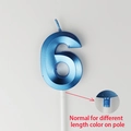 Metallic blue number 6 birthday candle with white plastic stand for party cake decor - Number 6 / Blue