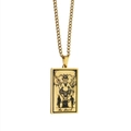 Golden rectangular tarot necklace featuring The Devil card design on a durable curb chain - Devil / Gold