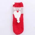 Cute Santa Claus red coral fleece Christmas socks with white pom pom detail - Santa Claus