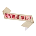 Golden glitter birthday queen sash with shiny red lettering for party celebrations - Gold Red Lettering QUEEN