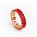 Adjustable gold plated ring featuring vibrant rectangular red zircon stones in a row - Adjustable Open / Red